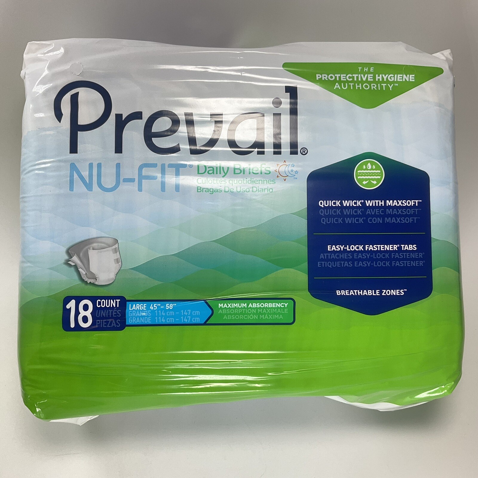 Prevail Nu-Fit Daily Briefs 18 Count Large 45″-58″ Protective Hygiene Authority