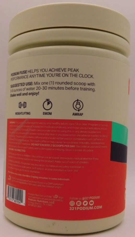 Podium Fuse Pre Workout, 25 Servings Blue Razz Slushie 14.90oz Exp: 3/27+ New
