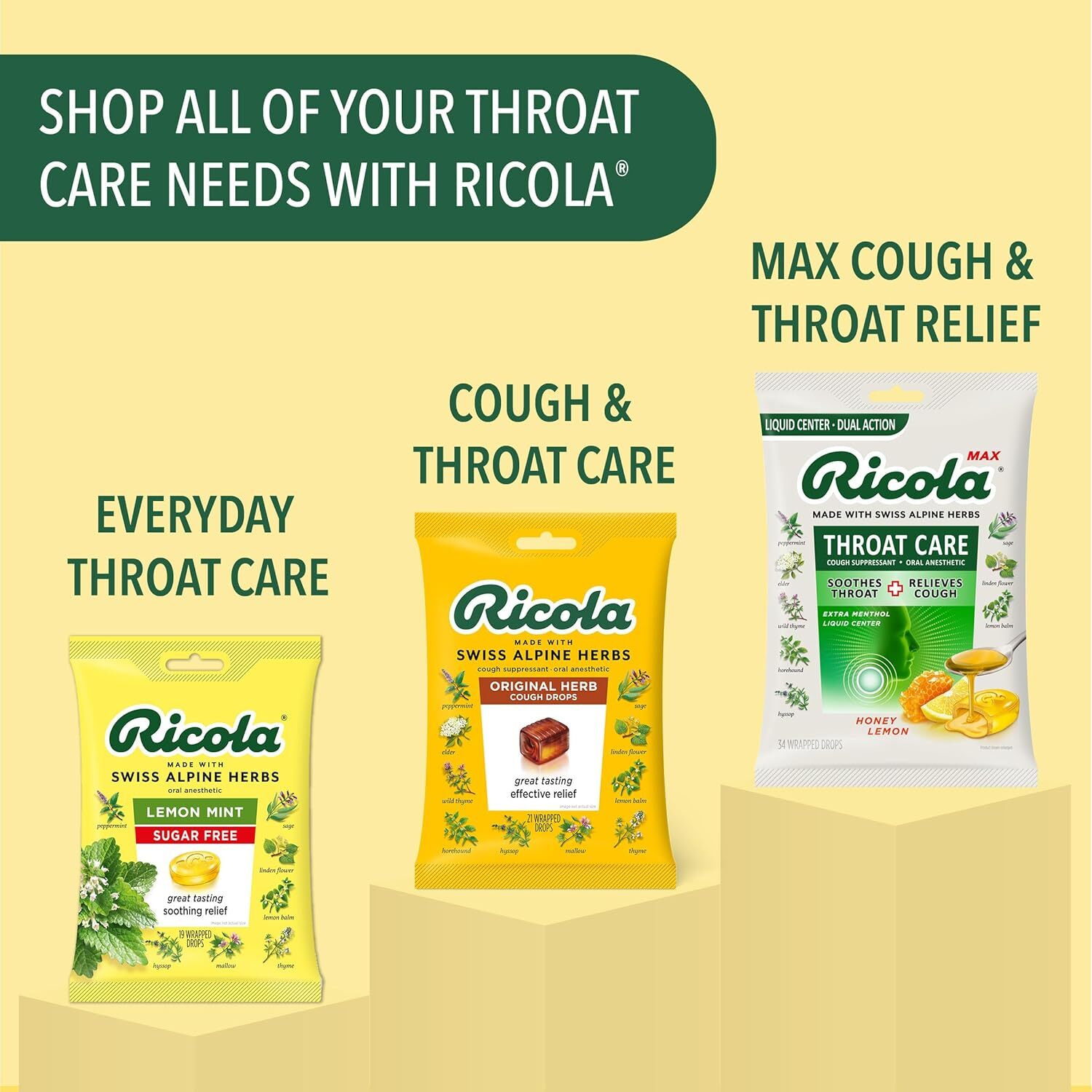 Ricola Cherry Throat Drops, 45 Count, Daily Drops for Delicious Throat Refreshme