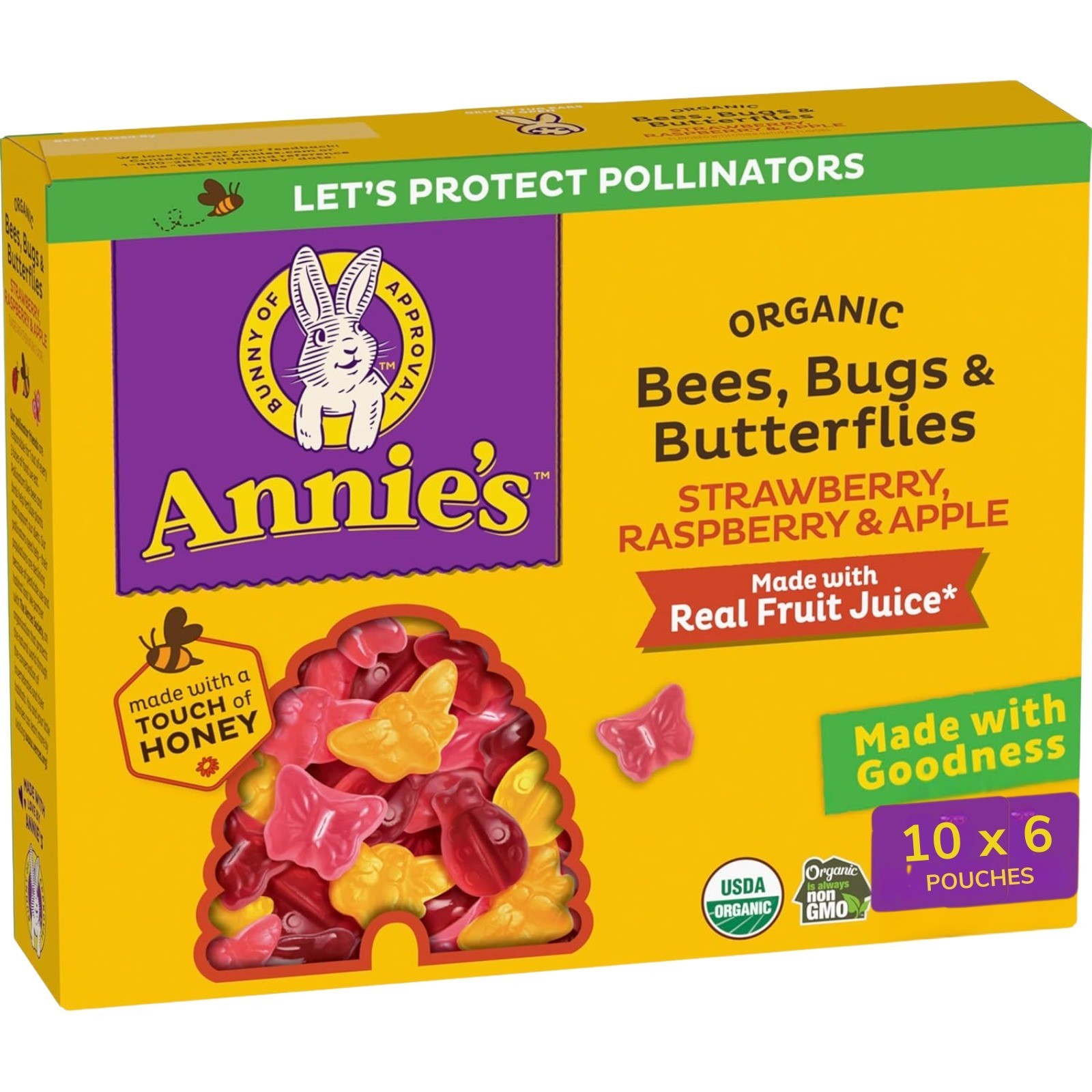 Annies Organic Fruit Snacks Bees Bugs Butterflies 6 Pack 60 Pouches Total 7oz