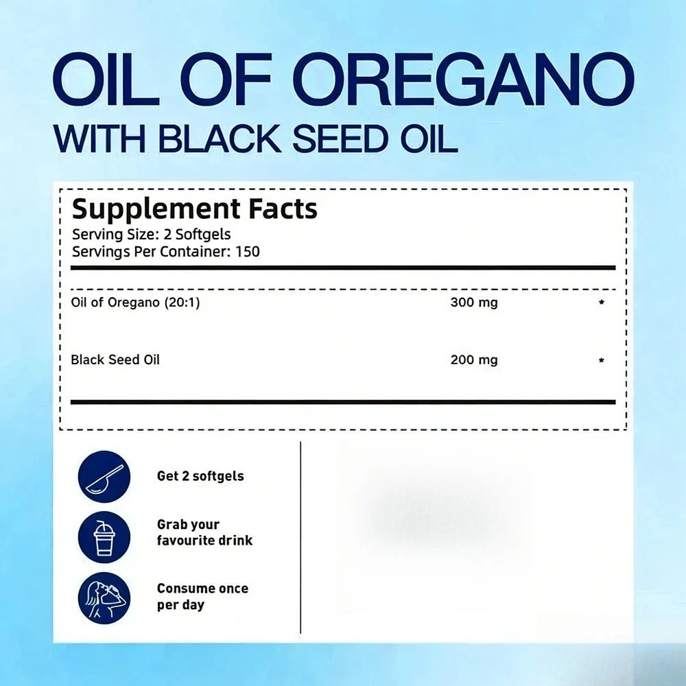 VivoNu 6200mg Oil of Oregano Capsules | 2-in-1 with Black Seed Oil