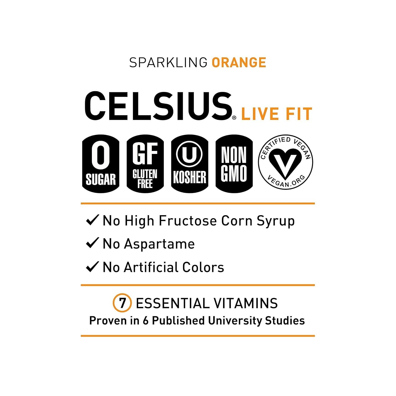 CELSIUS Sparkling Orange, Sugar Free Energy Drink, 12 Fl Oz (Pack of 4)