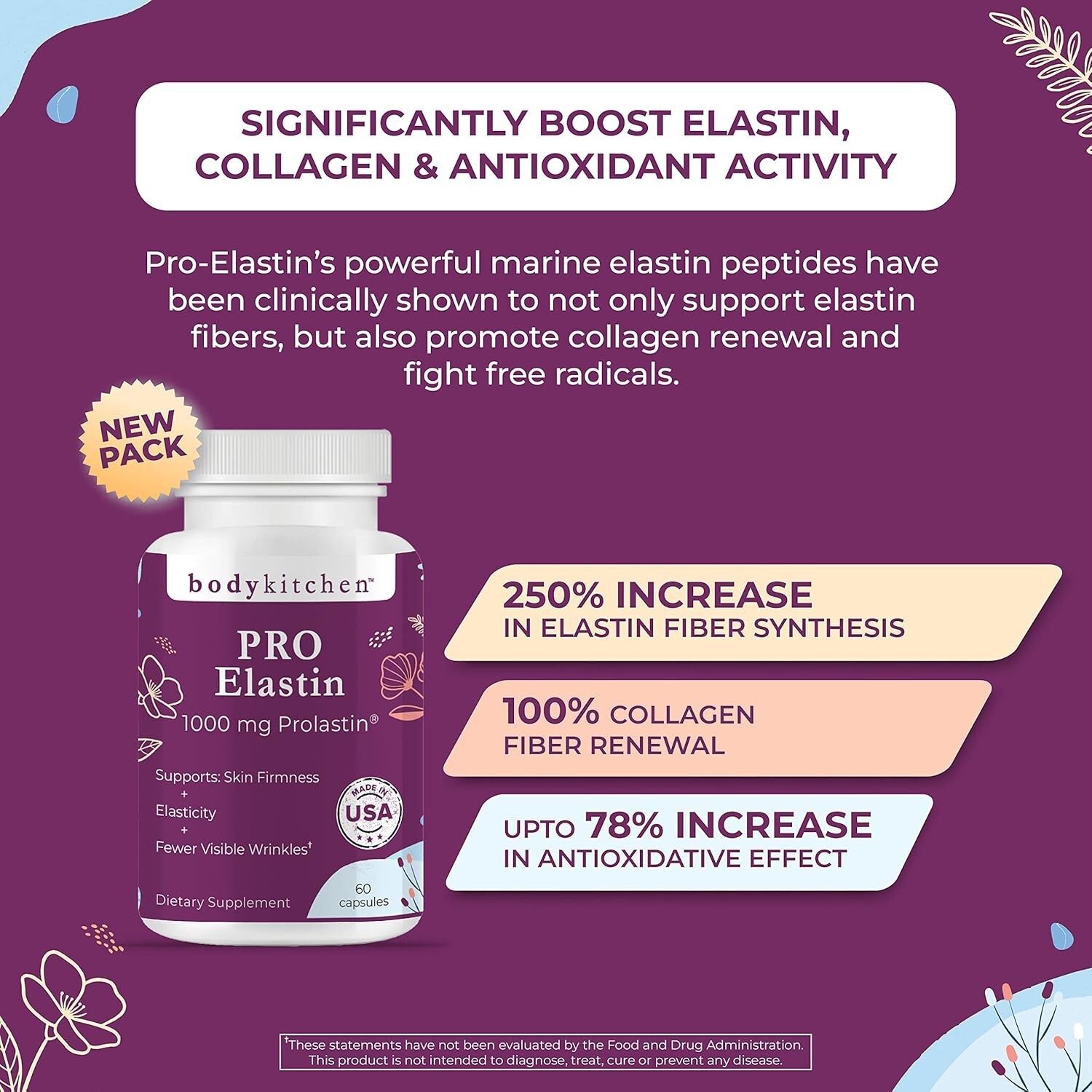 Natural Pro-Elastin 1000 mg – Improve Elasticity & Reduce Aging Signs