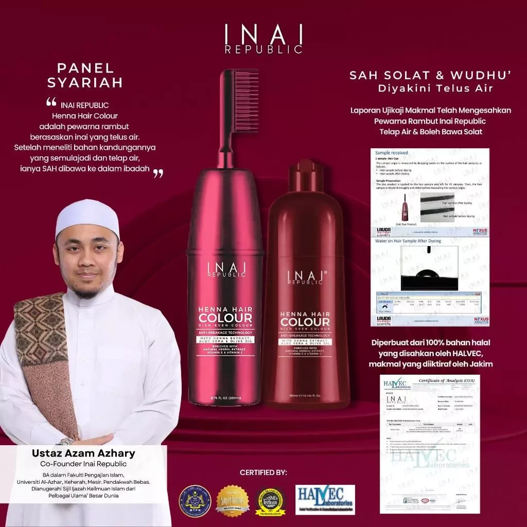 3X 200ml INAI REPUBLIC HENNA HAIR COLOUR SET FREE 2 HAIR MASK HALAL Malaysia