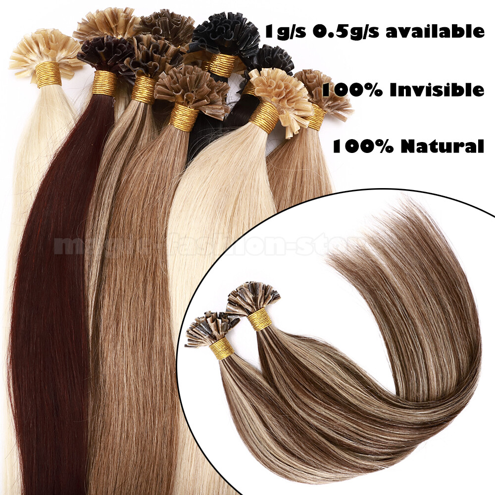 1g/s Thick Keratin Nail U Tip Remy Human Hair Extensions Pre Bonded/Bleach White