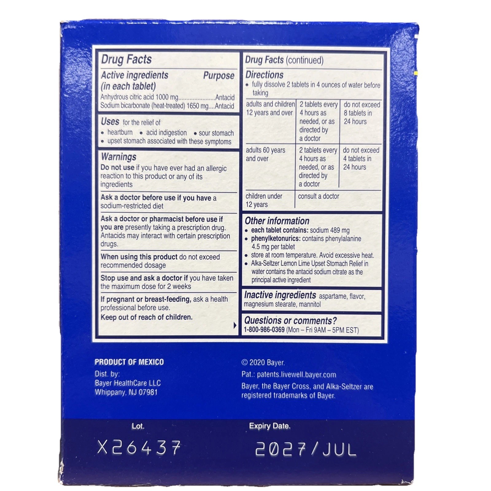 (4 Pack) Alka-Seltzer Heartburn Relief Lemon Lime Flavor Effervescent 72 Tablets