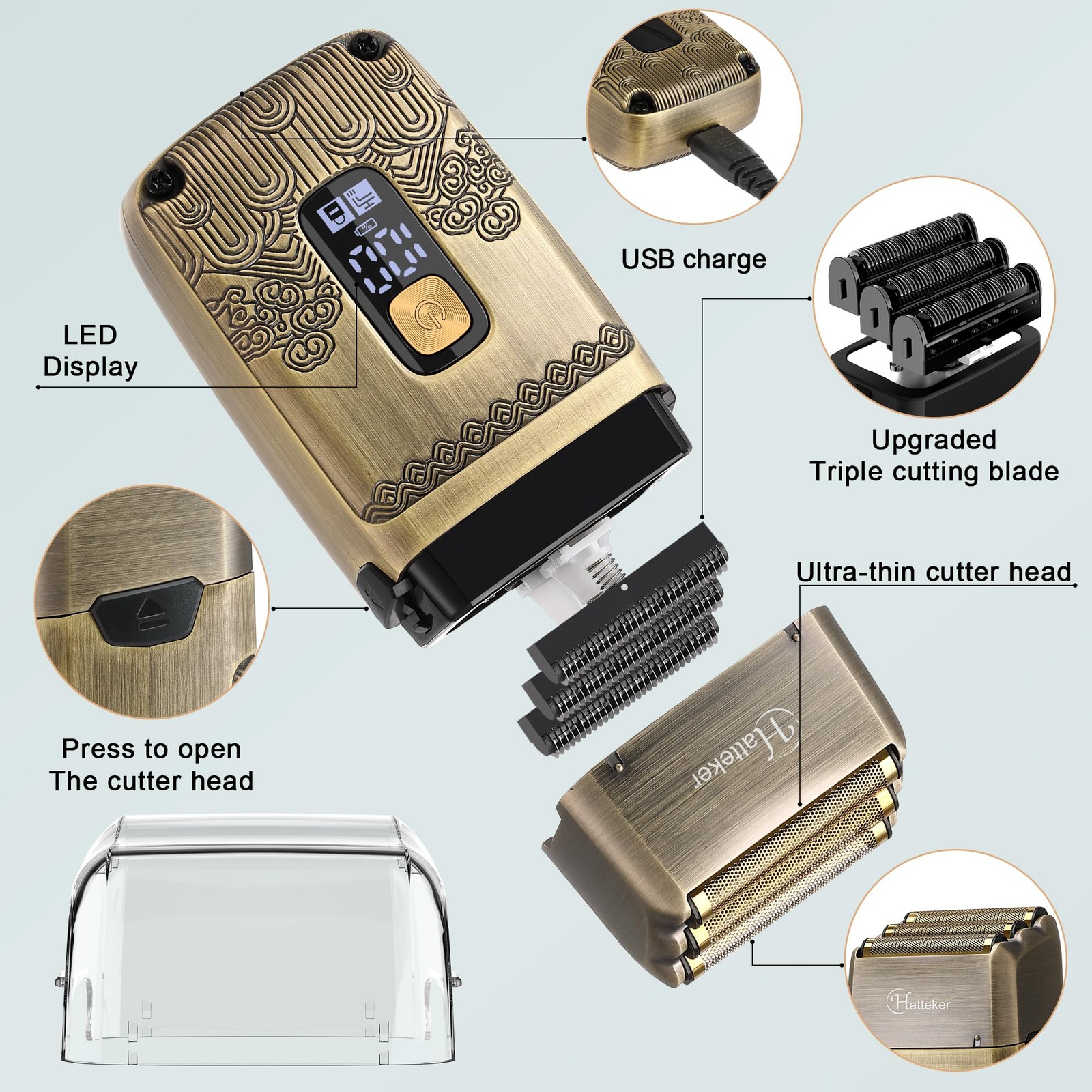 Hatteker Professional Hair Clipper Electric Razor Foil Shavers for Men Body N…