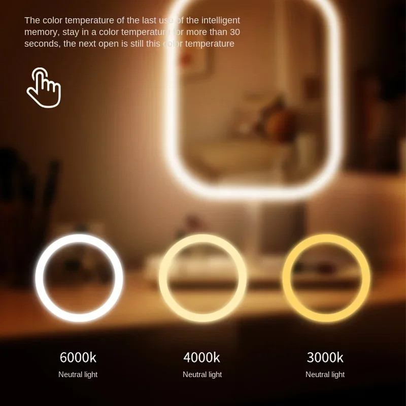 LED Makeup Vanity Mirror Touch Control 3 Light Modes Desktop Dressing Table Mirr