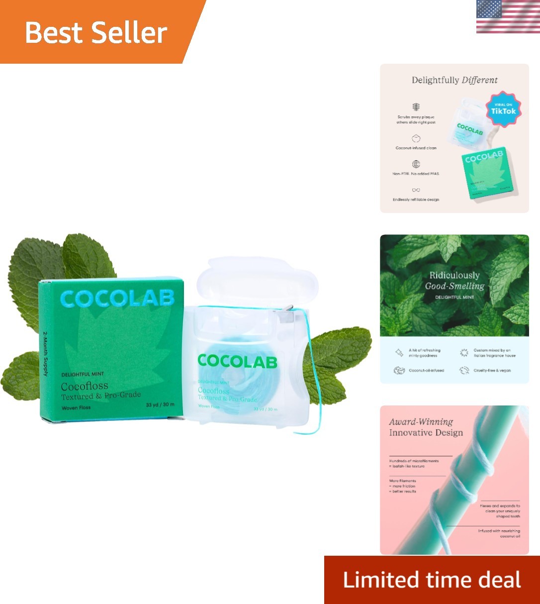 Refreshing Mint Dental Floss with Wax Coating – Expanding & Eco-Friendly, 99ft