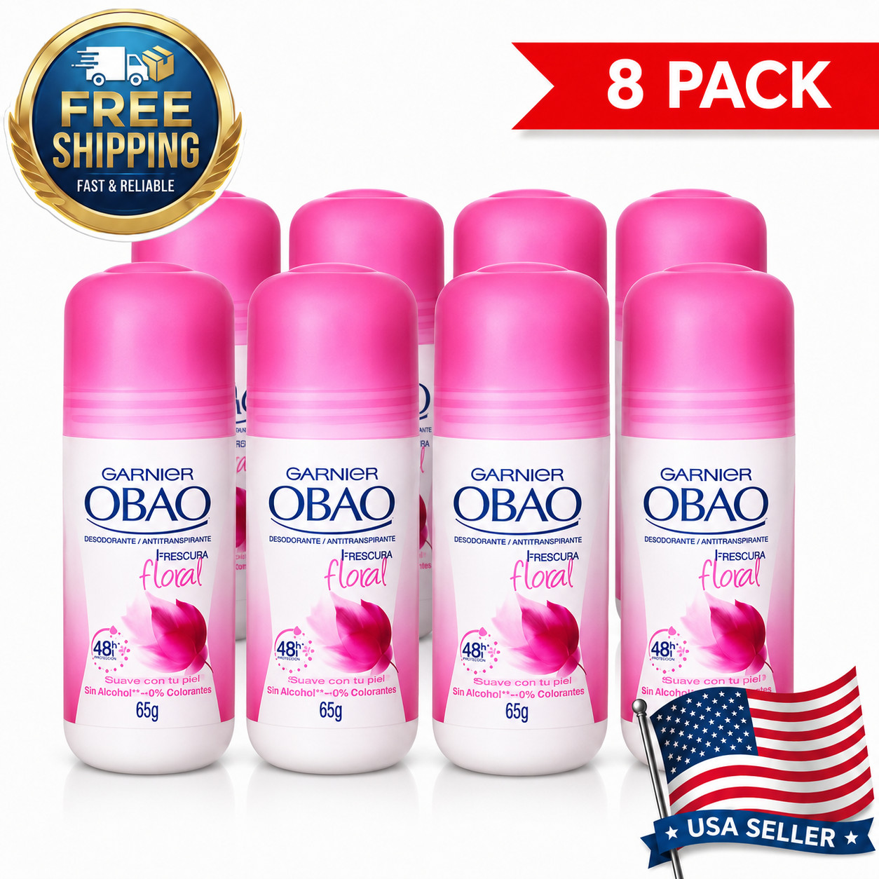Obao Roll on Floral Scent Deodorant for Women – 2.29oz (8 PACK)