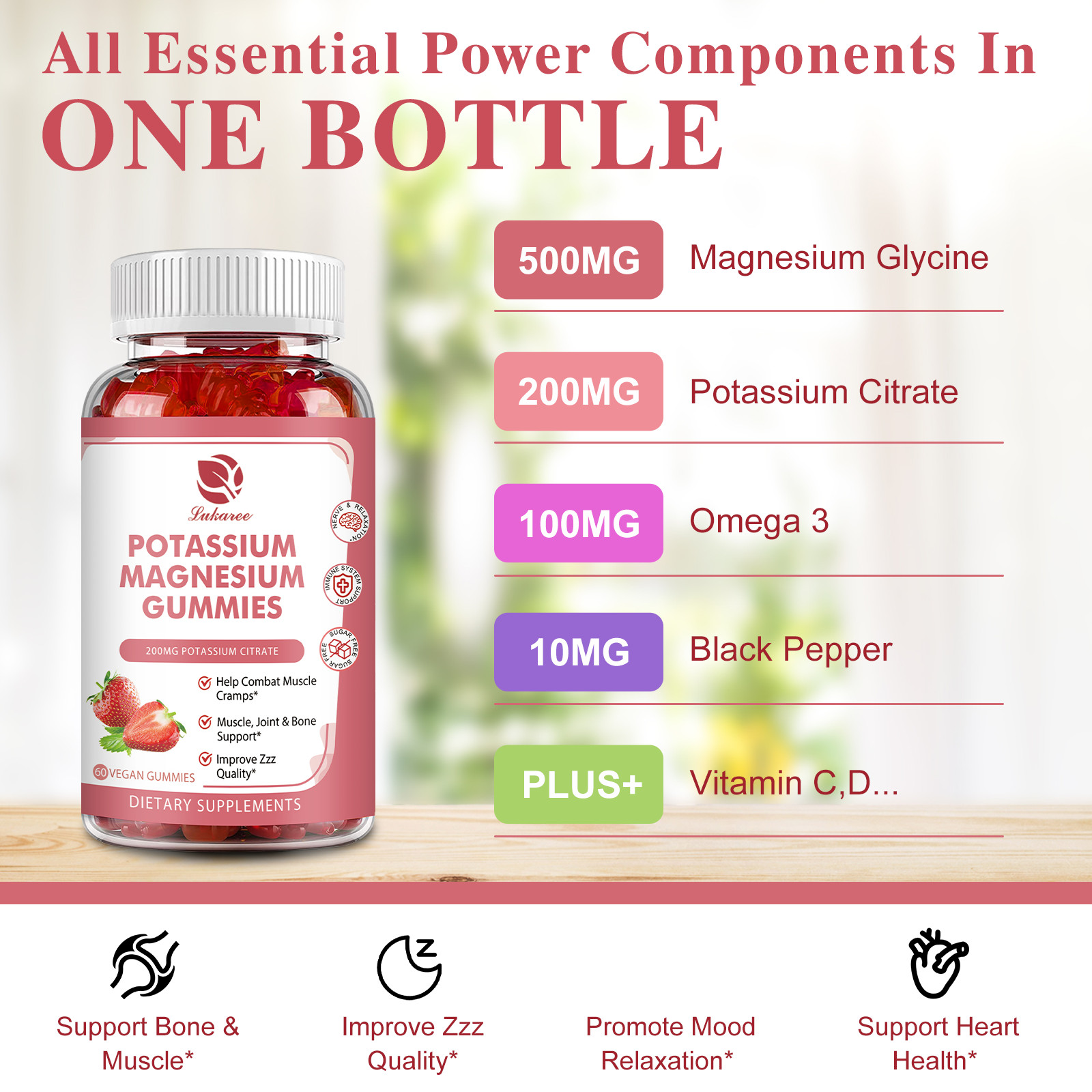 Potassium Magnesium Gummies High Absorption Magnesium Glycinate 200Mg&Potass