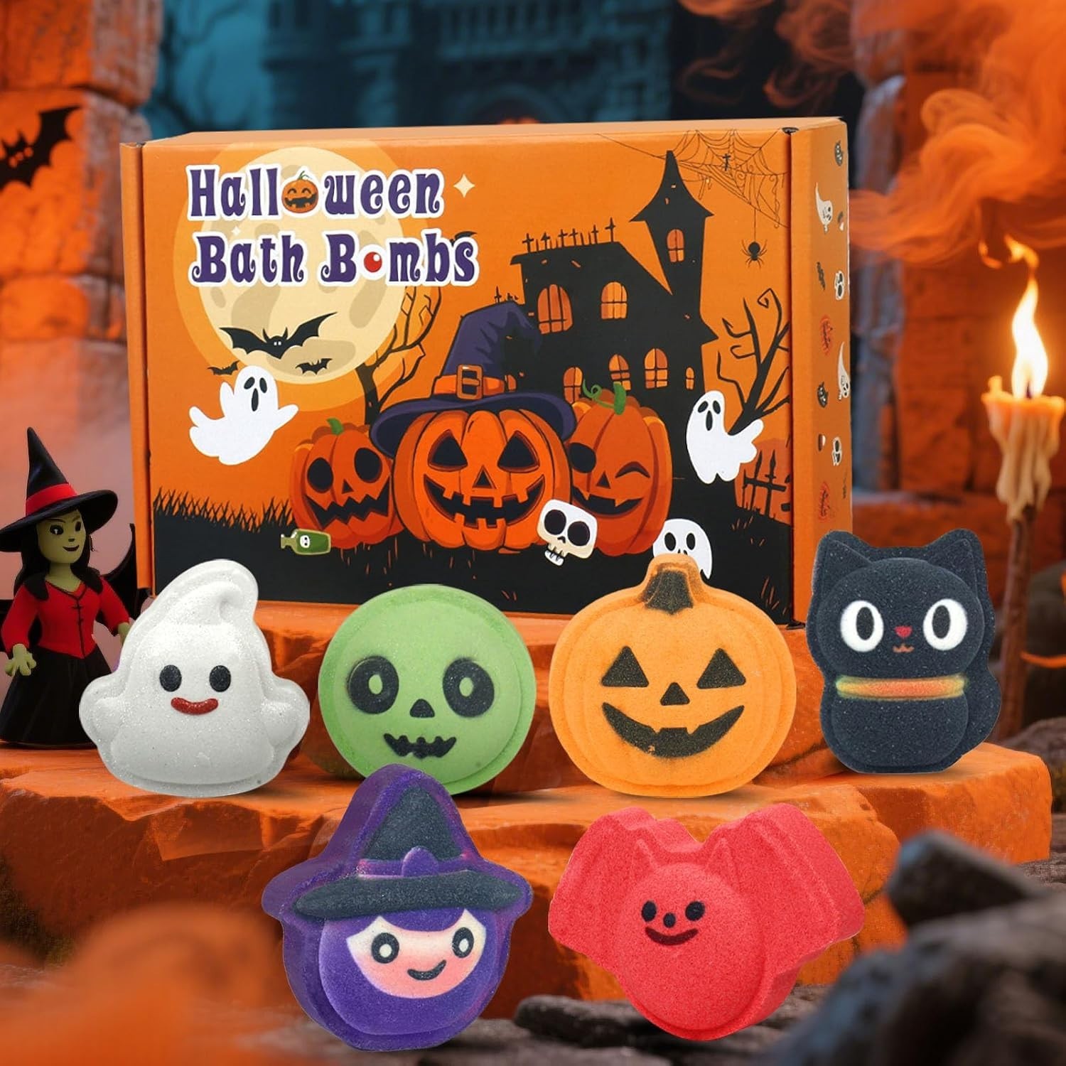 Halloween Bath Bombs Set 6pc Multicolor Assorted Fun Shapes Skin Care Fragrance