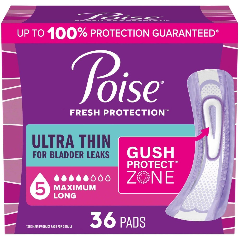 Thin Incontinence Pads, 5 Drop Maximum Absorbency, Long Length, 36 Count
