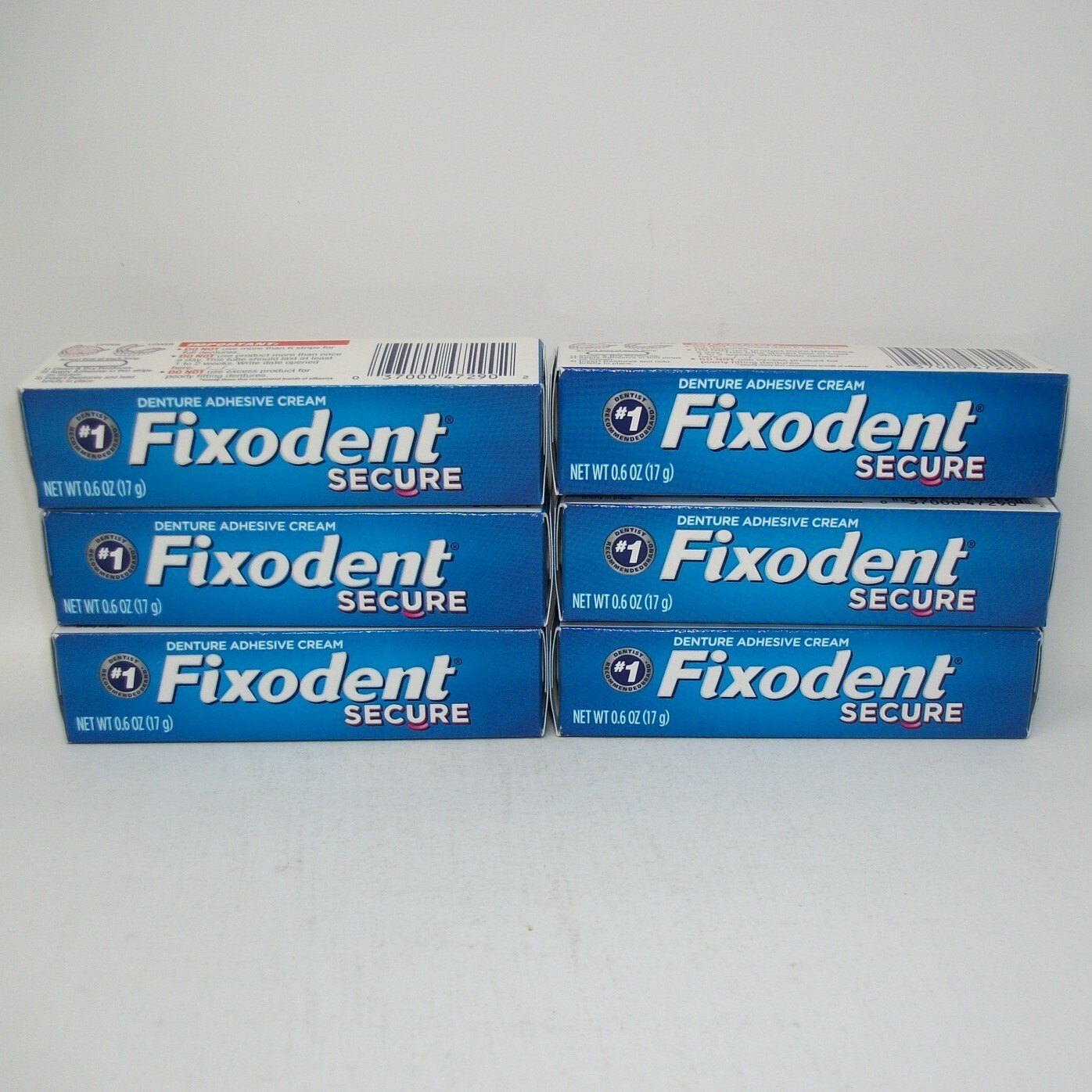 6 Tubes Fixodent Secure Denture Adhesive Cream Travel Purse Size 0.6oz Each