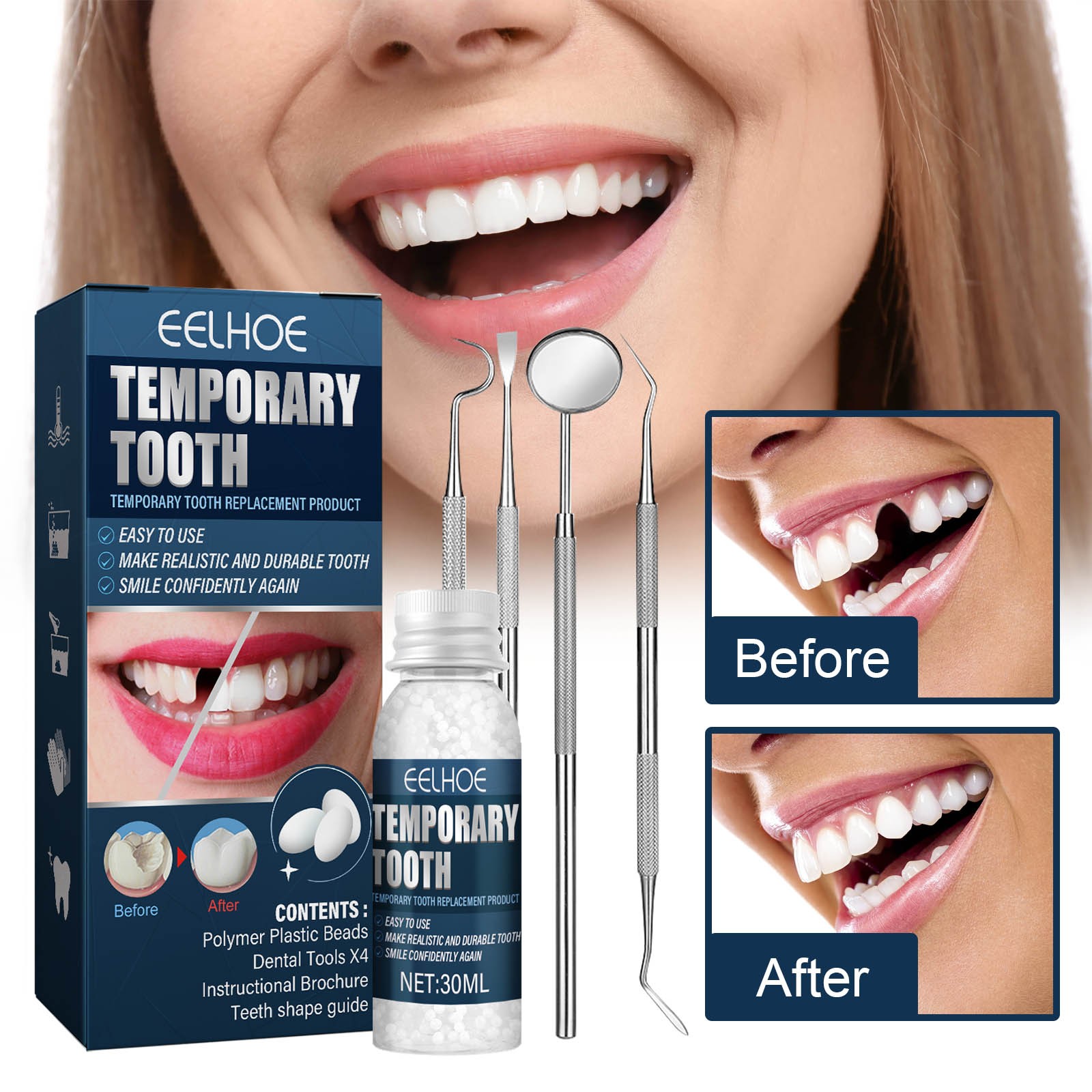 Denture Decorative Teether Set, Halloween Vampire Makeup Dress Up Fake Tooth Glu