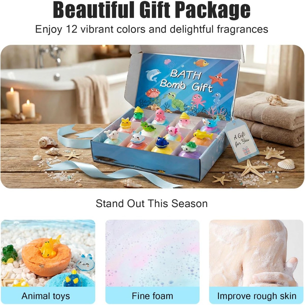 Bath Bomb for Kids with Surprise Inside Ocean Theme Sea Salt of 12Pcs Bathbombs