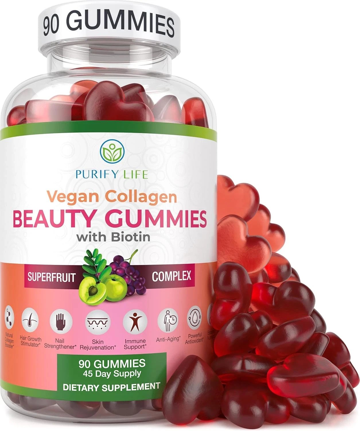 Purify Life Vegan Collagen Gummies with Biotin Vitamins for Hair Skin and Nai…