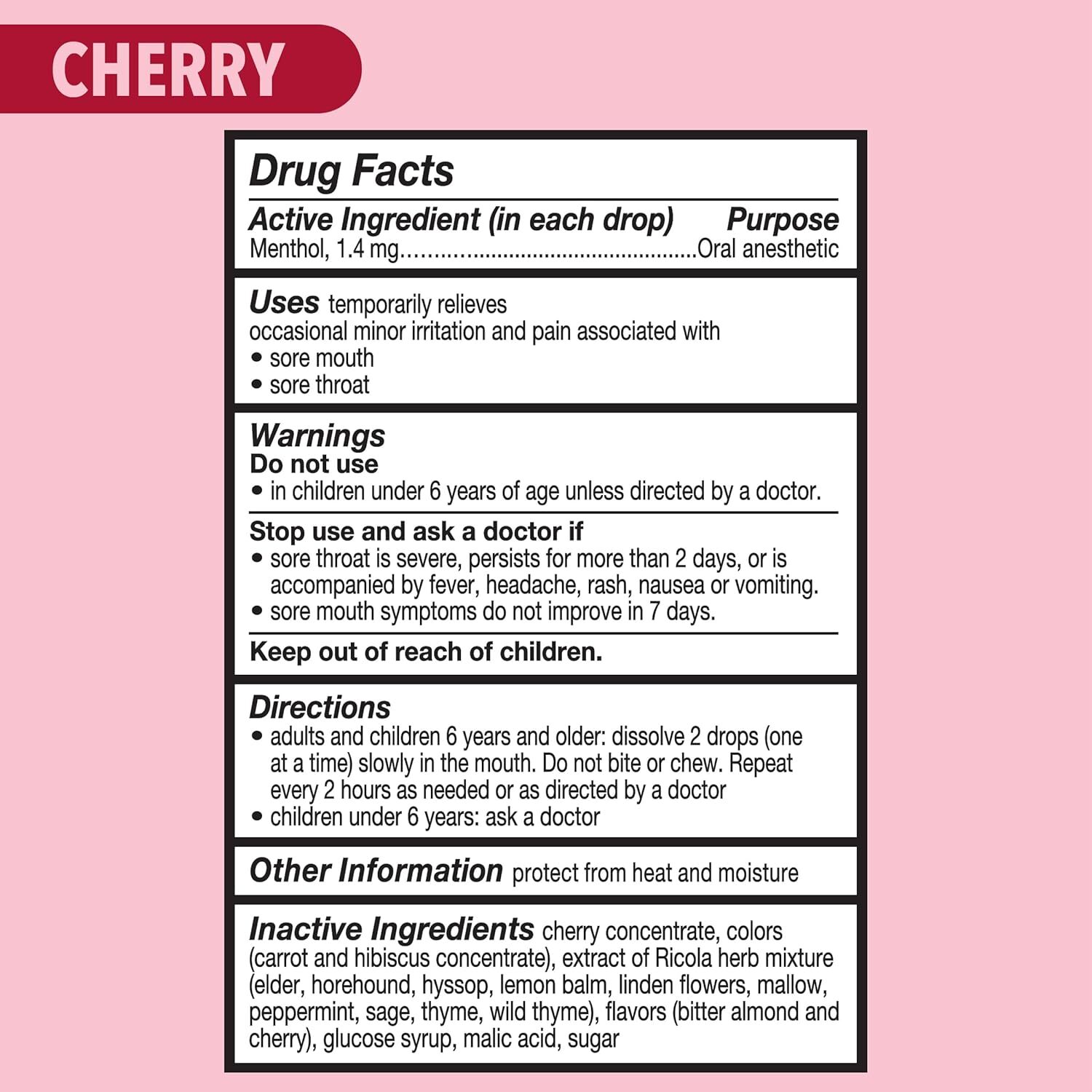 Ricola Cherry Throat Drops, 45 Count, Daily Drops for Delicious Throat Refreshme