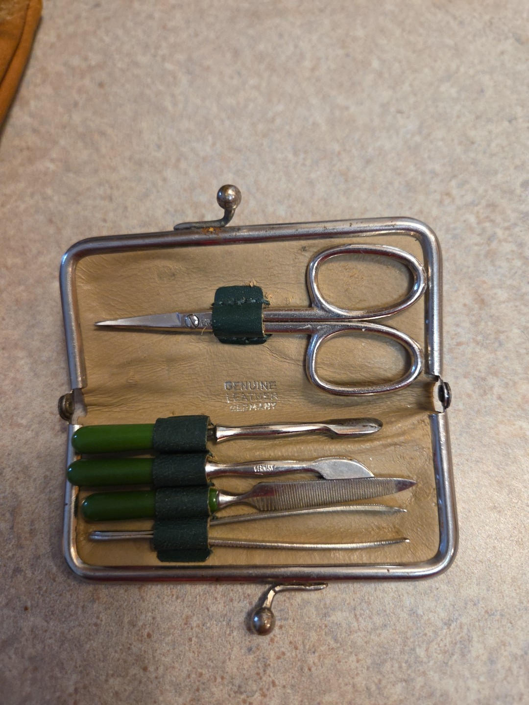 Vintage 5 Piece Nail Kit Made In Germany Genuine Leather Case