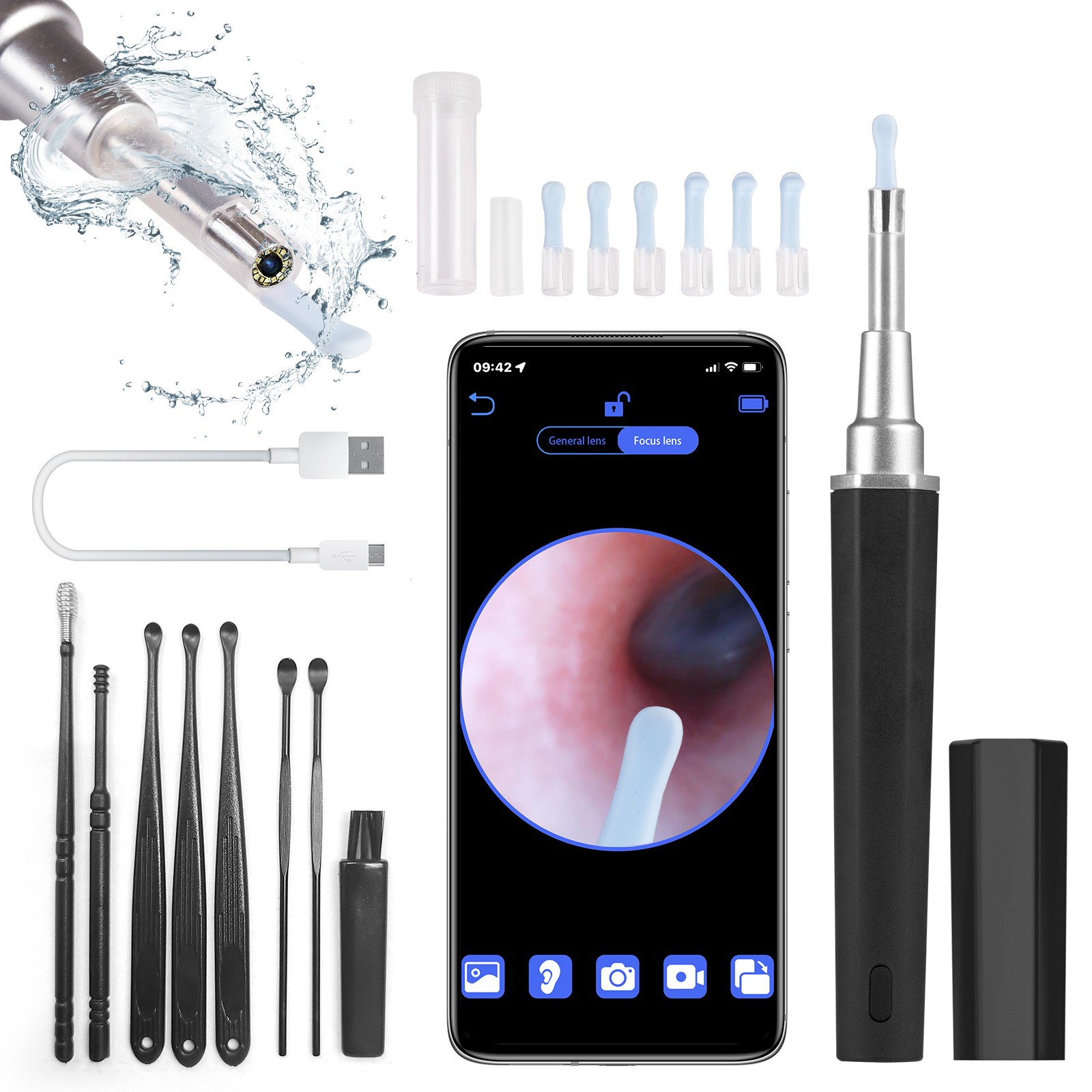 Smart Visual Ear Spoon Kit 5MP IP67 Waterproof HD Ear Inspection Otoscope Camera