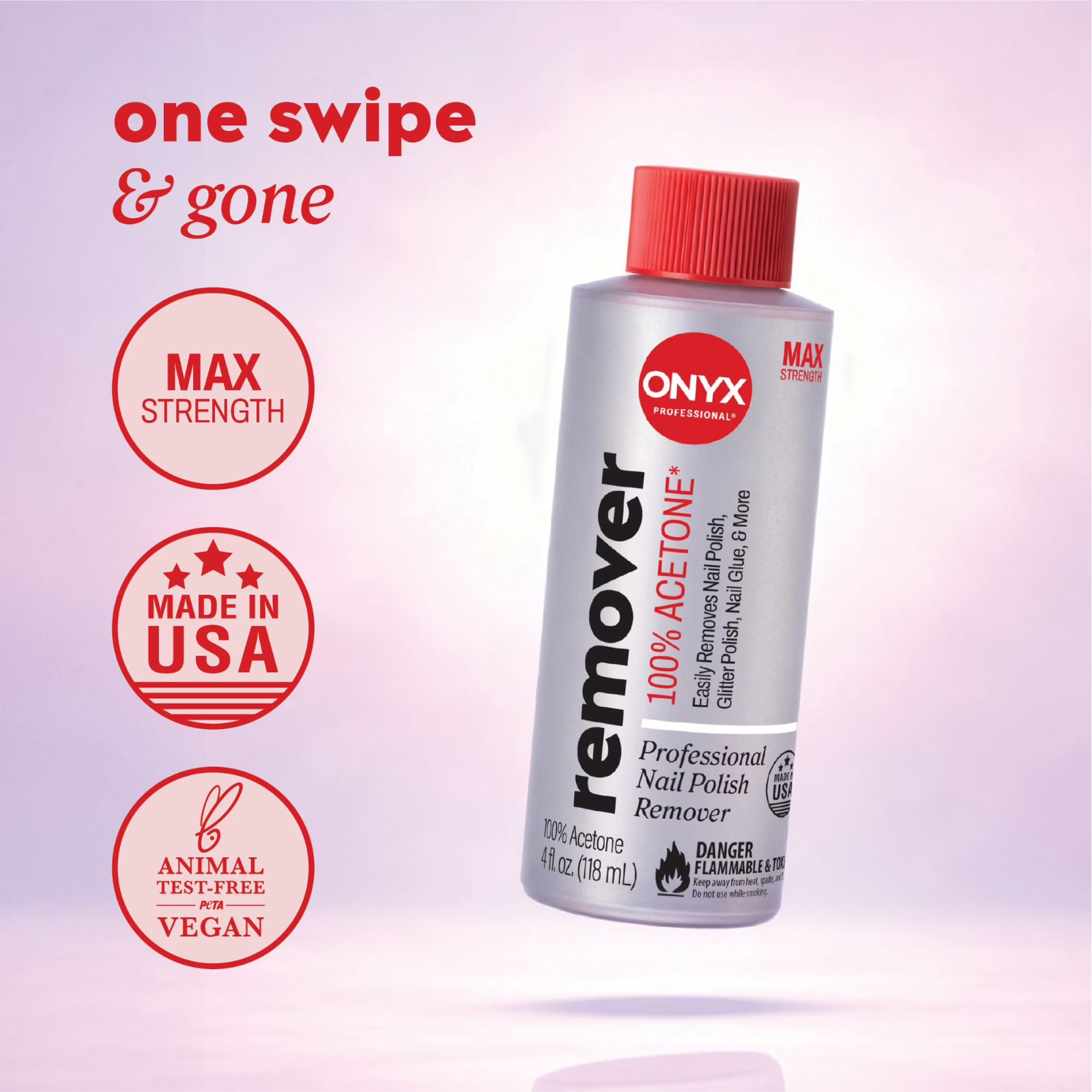 ONYX Professional 100% Pure Acetone Maximum Strength Nail Polish Remove, 4 fl oz