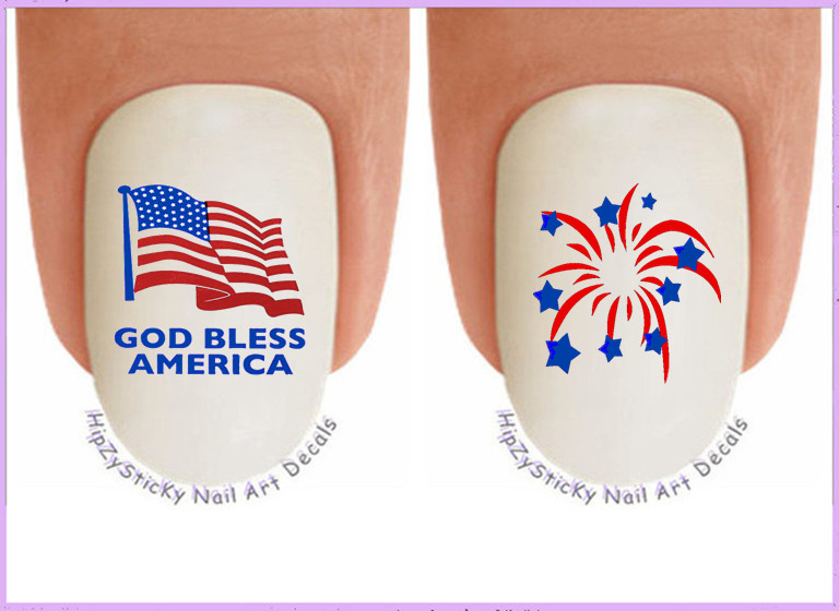 Nail Art J718 July 4th American Flag Fireworks Waterslide Nail Decals Transfers