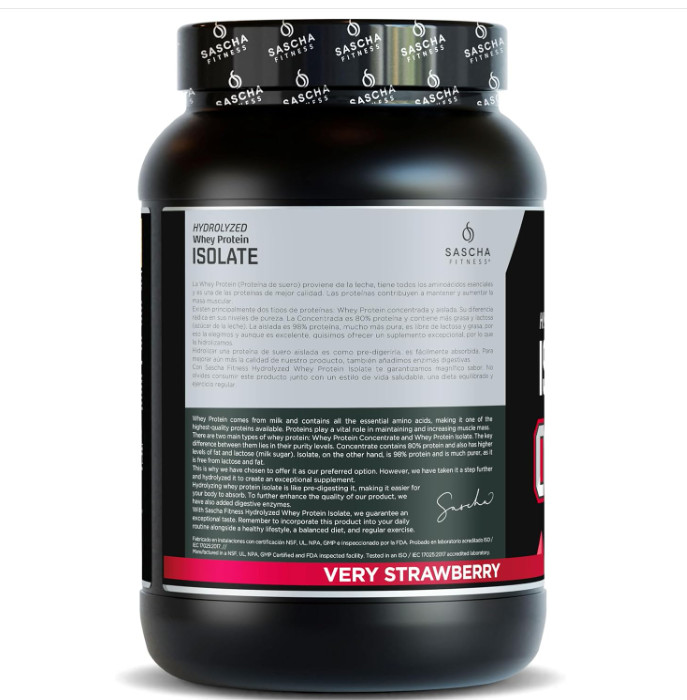 Sascha Fitness Hydrolyzed Whey Isolate Strawberry 2lb Grass Fed Protein