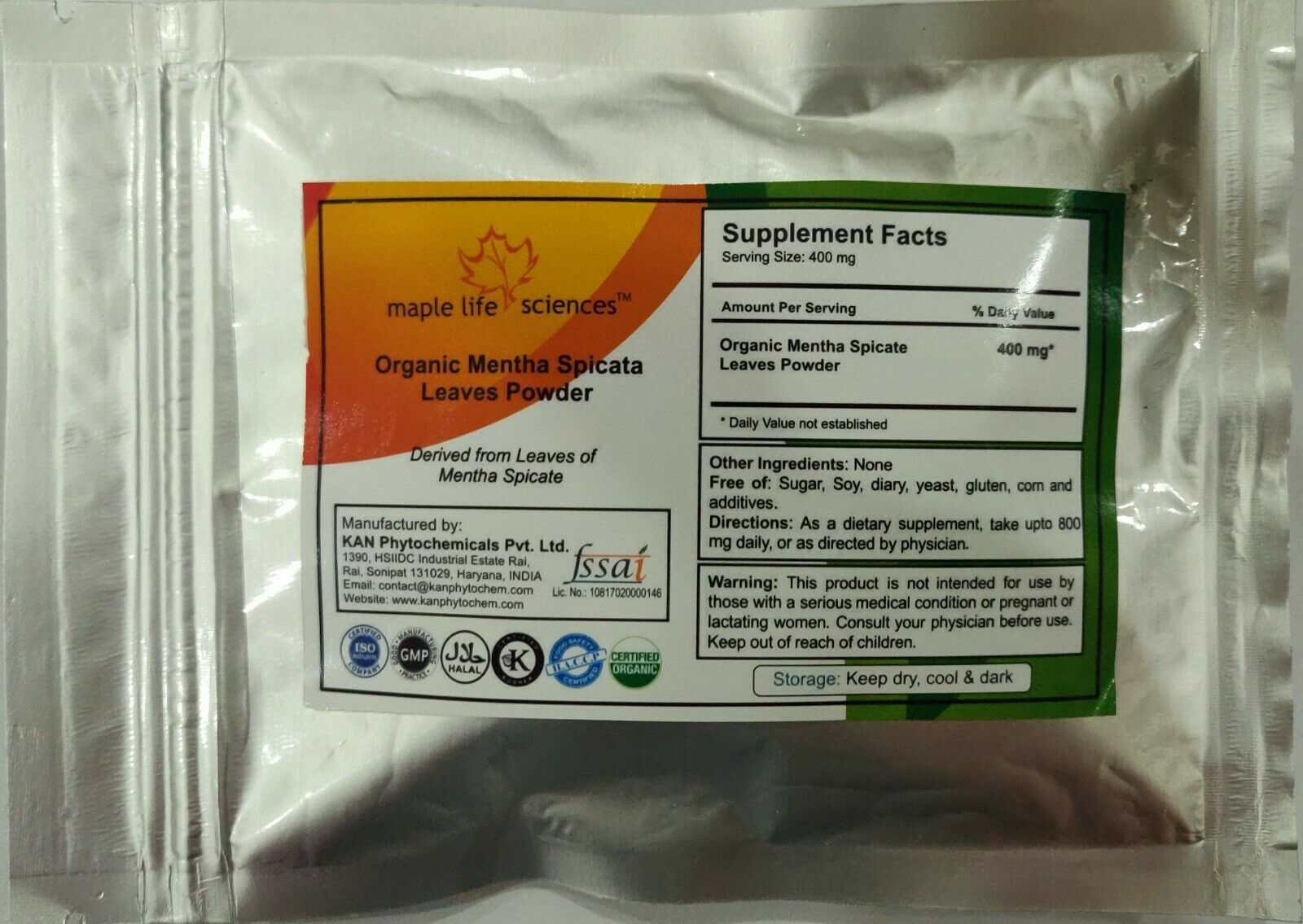 ORGANIC Mentha Spicata( Spearmint) Leaves Powder No fillers Pure Quality