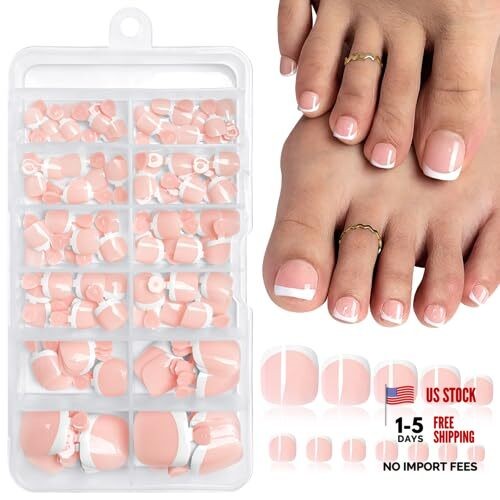 168pc White French Tip Press on Toenails Women Fake White French Tips Nude Base