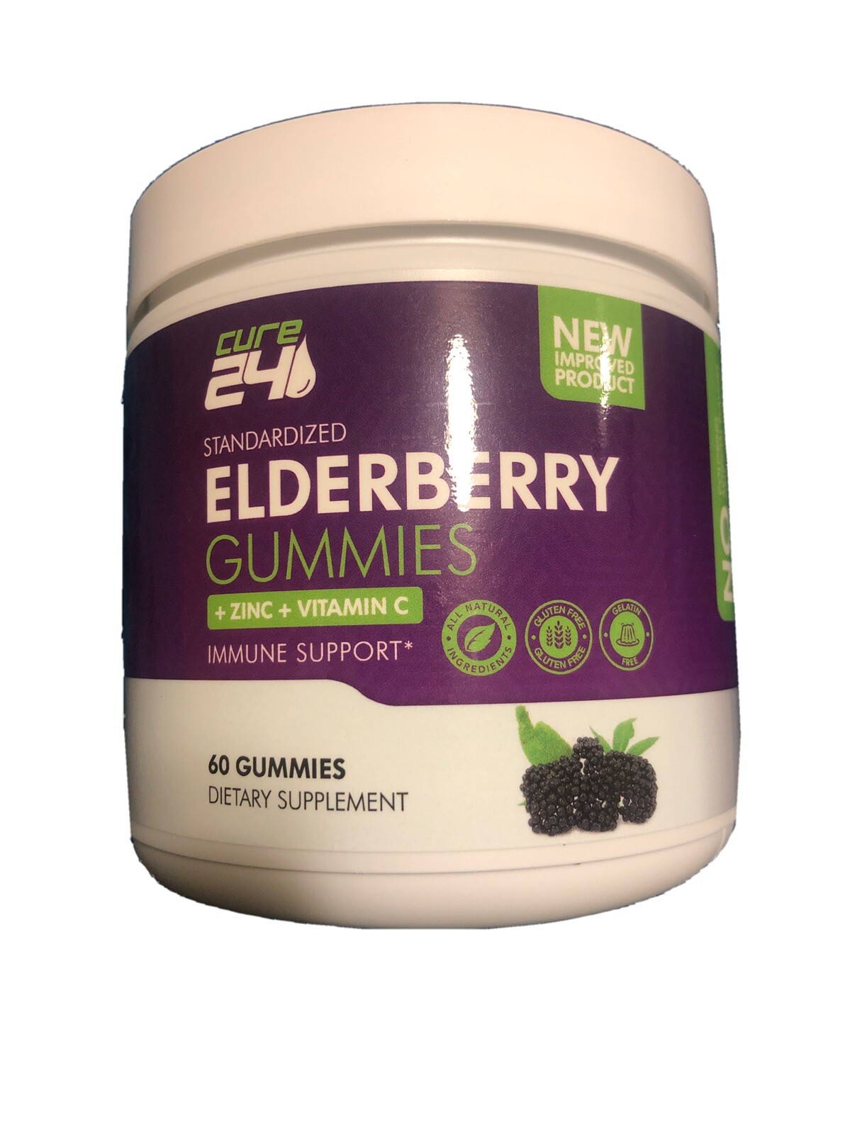 Cure24 Sambucus Elderberry Gummies with Zinc and Vitamin C, 60 Gummy Chews, for