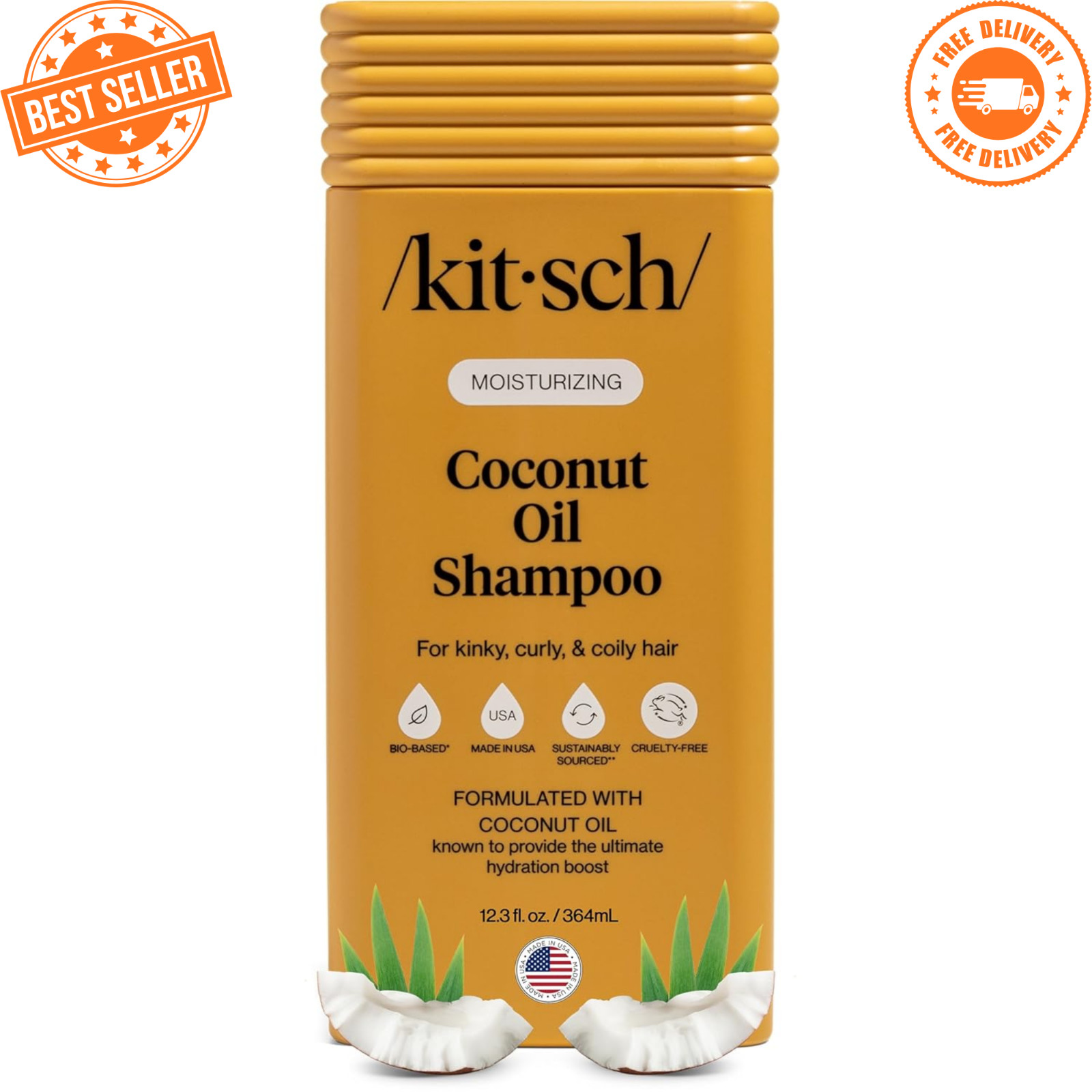 Kitsch Moisturizing Coconut Oil Shampoo Curly Coily Hair Color Safe 12.3oz NEW