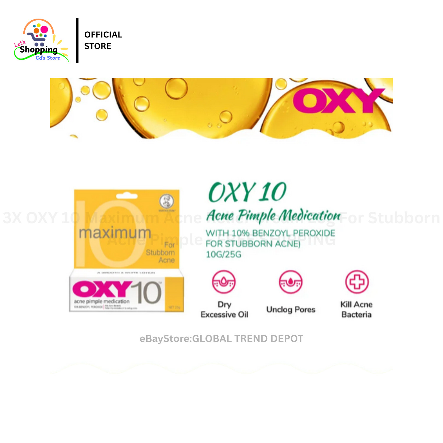 3X OXY 10 Maximum Acne Relief Cream 25g For Stubborn Acne Pimple – FREE SHIPPING