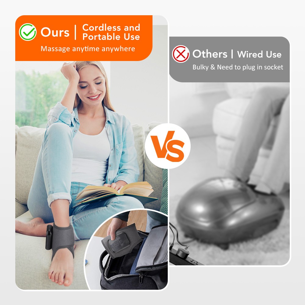 Cordless Foot and Ankle Massager Brace for Pain Relief Heating Vibration Therapy
