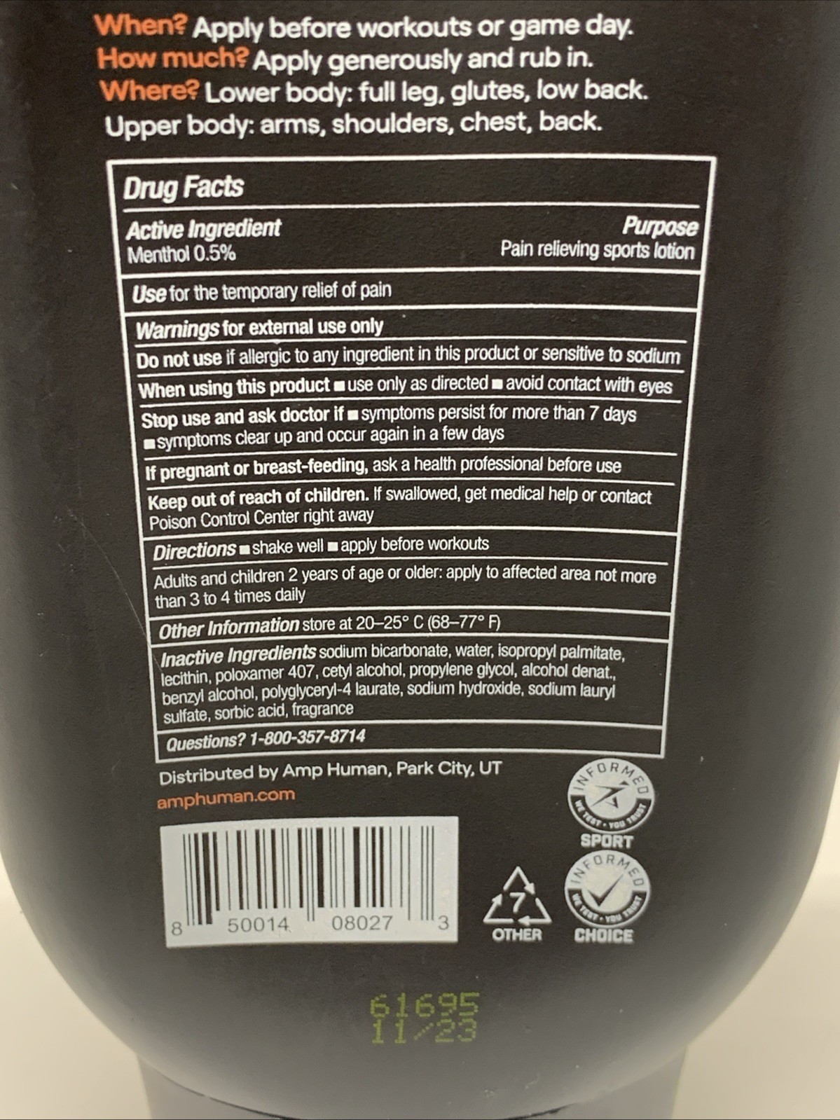 (1) AMP Human Pr Performance Sports Lotion Muscle Recovery READ 🔥workout