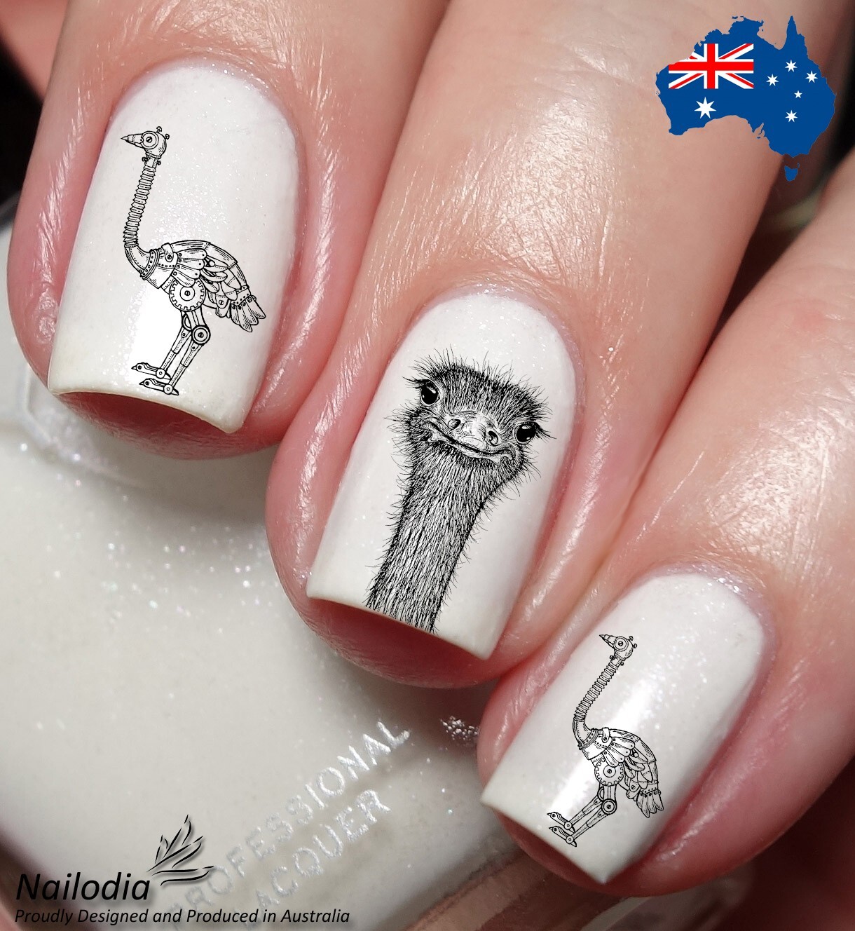 Ostrich Lovers Nail Art Decal Sticker Water Transfer Slider