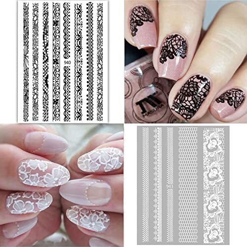 Lace Nail Art Stickers 3D Self-adhesive Wedding Decal for Acrylic Nail – White