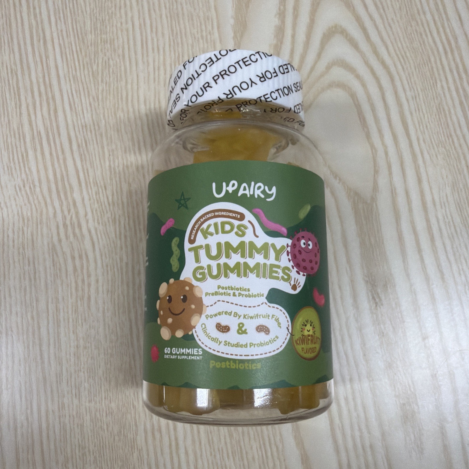 UPAIRY Kids Tummy Gummies 60 Count Prebiotic Probiotic Postbiotic Kiwifruit