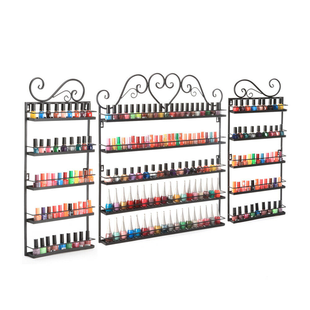 Combination Metal Nail Polish Display Organizer 5 Tier Wall Rack Holder Black US