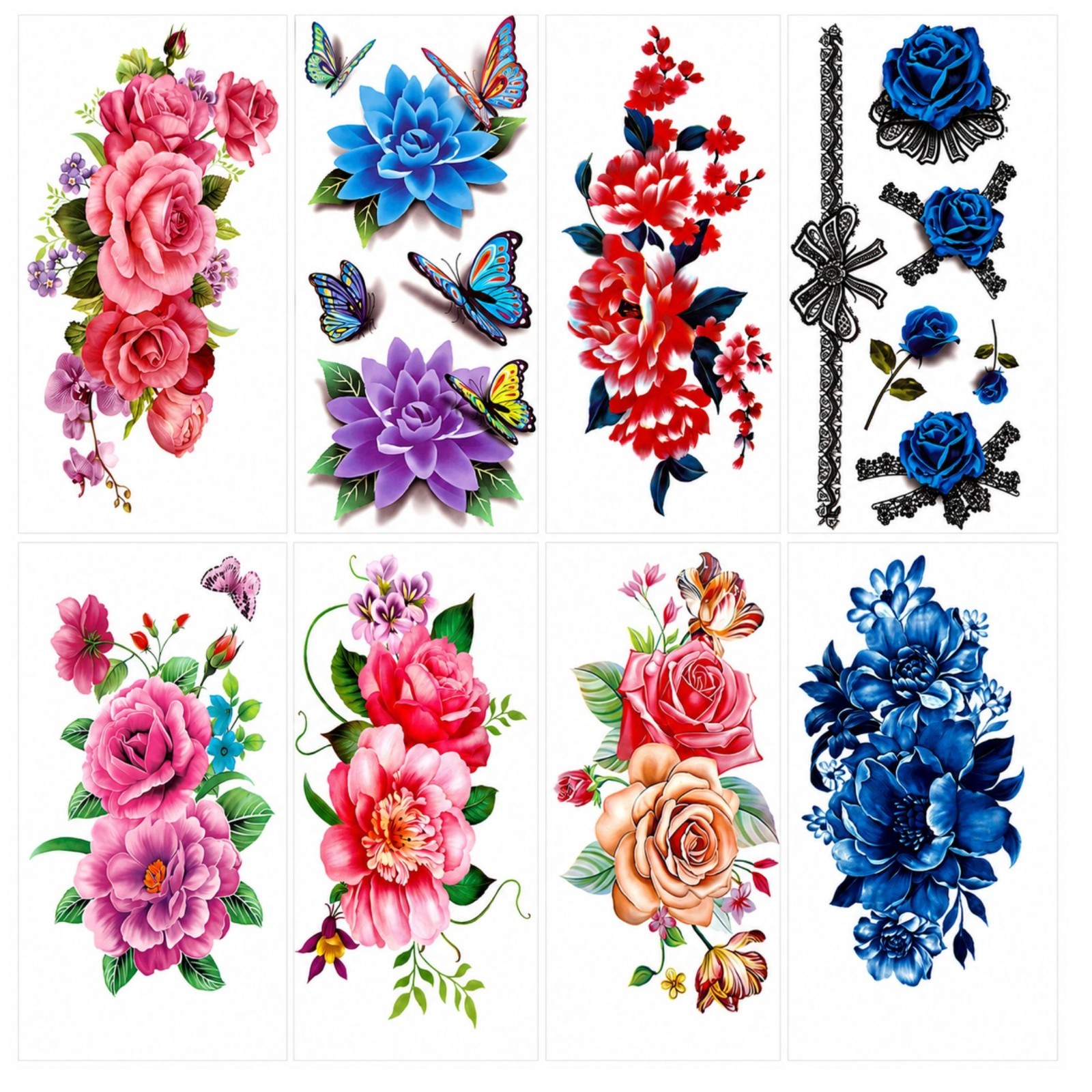 Temporary Tattoos Rose Flower Butterfly Blue Rose Lace Waterproof Stickers Party