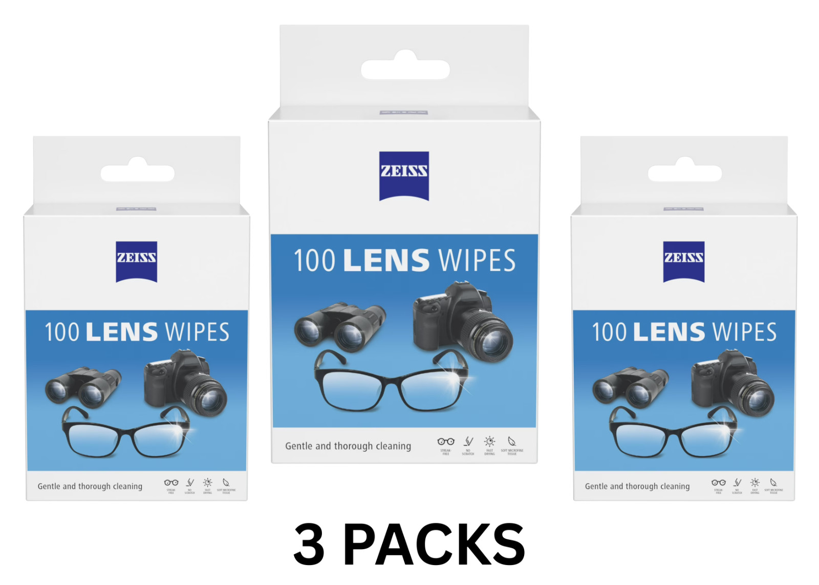 ZEISS Gentle and Thorough Cleaning Eyeglass Lens Cleaner Wipes, 100 Count 3 PACK