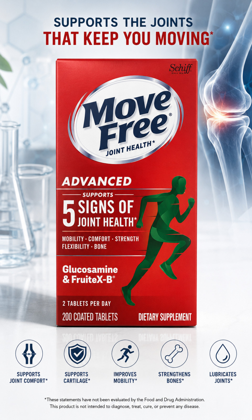 Schiff Move Free advanced Glucosamine & FruiteX-B 200 tablets Exp 8/2028
