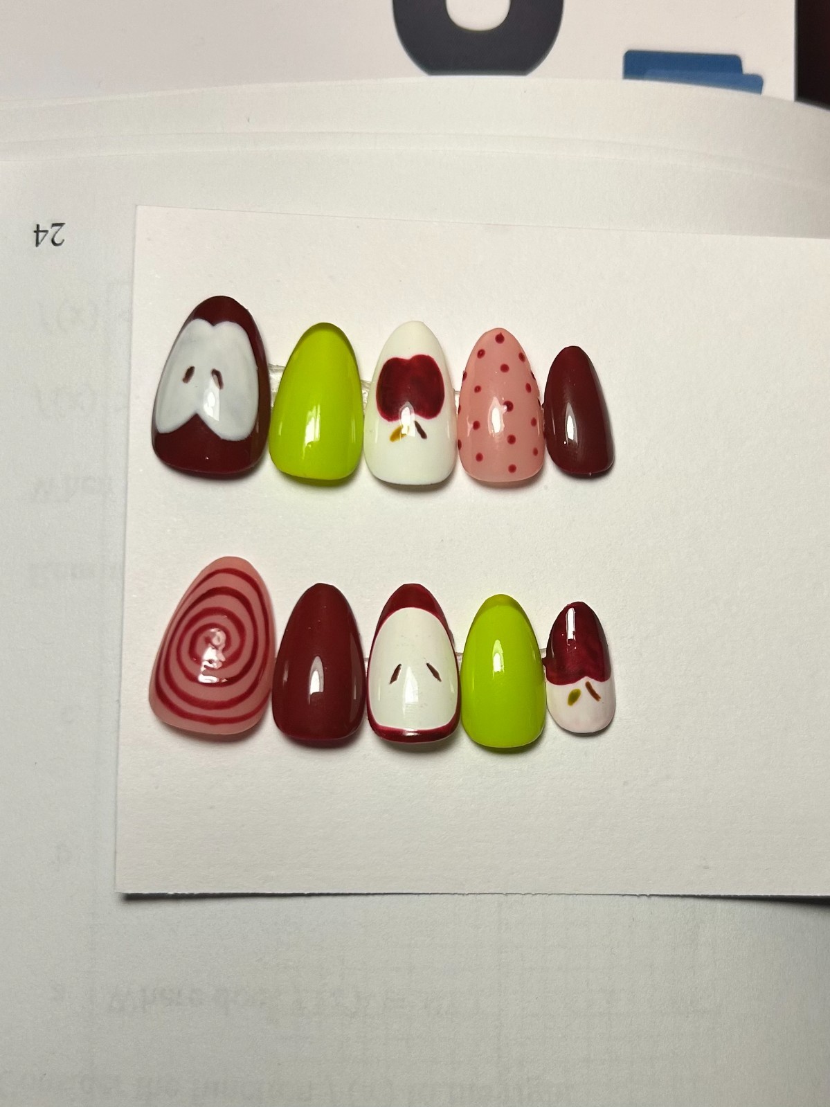 Multicolored apple themed nails with green and red: Women’s Multi Accessory