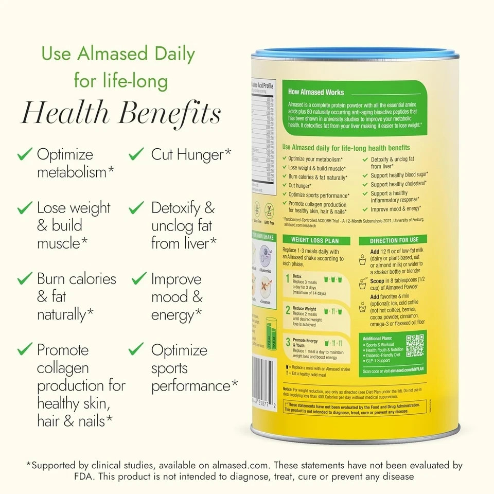Almased Weight loss & Metabolic Health Supplement Vanilla 17.6 oz, 2 Pack