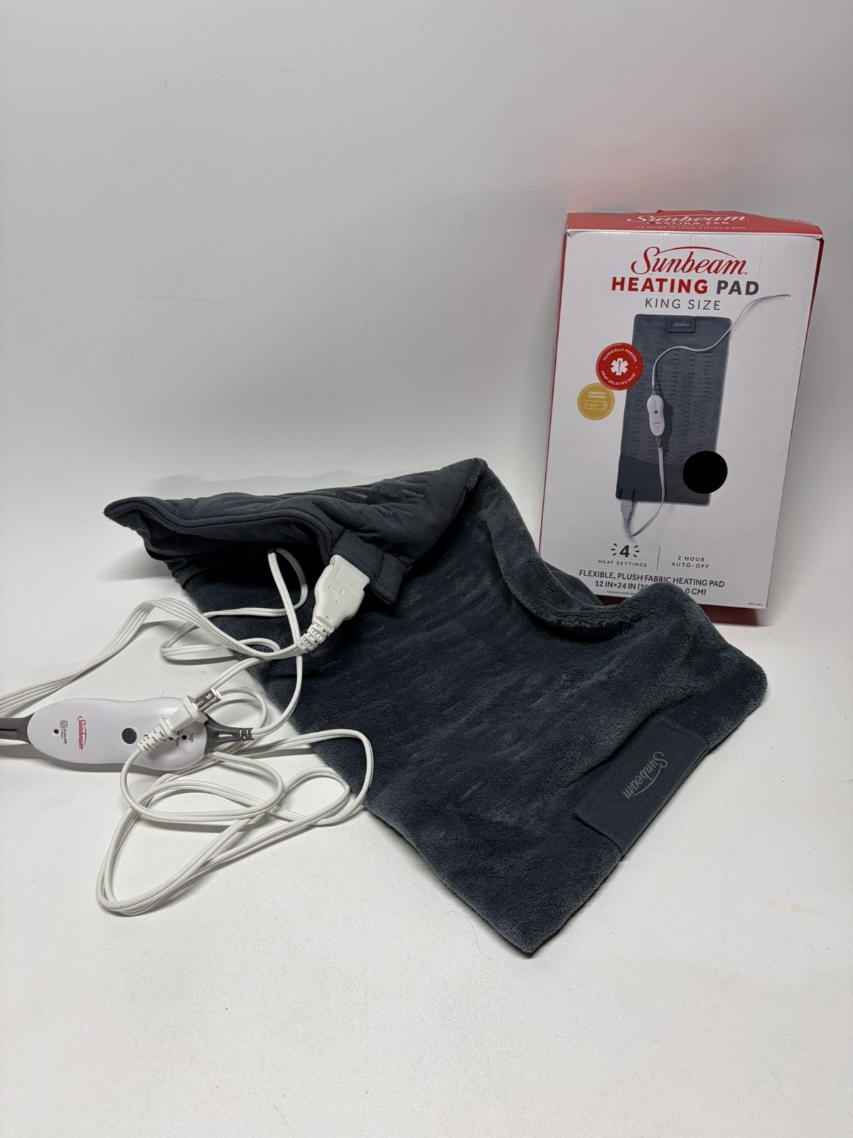 Sunbeam Heating Pad King Size 12″x24″ w/ 4 Heat Settings 2 Hour Auto Off In Box