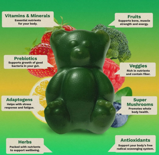 Superfood Gummies Sugar Free, Comprehensive Nutrition Gut & Immune Support 224 C