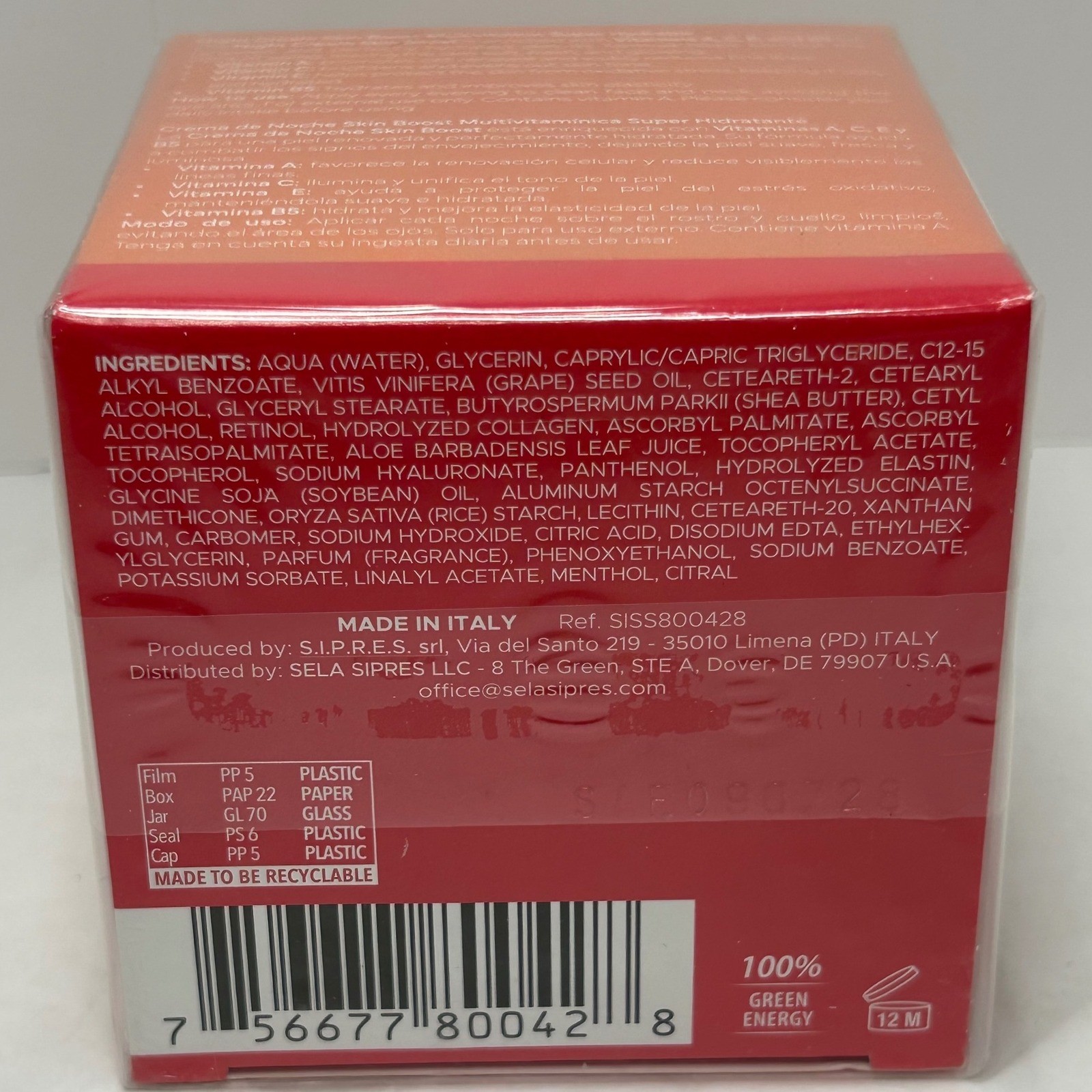 Delfanti Milano Skin Boost Multi Vitamin Night Cream Super Hydrator 1.7oz Italy