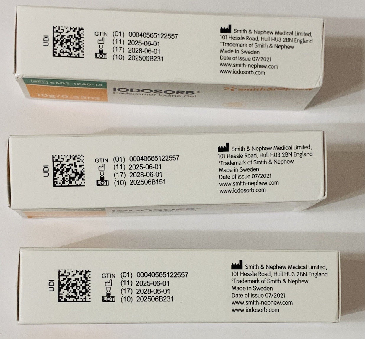 3-Tubes Smith & Nephew Iodosorb Cadexomer Iodine Gel Dressing 0.35oz EXP2028/06