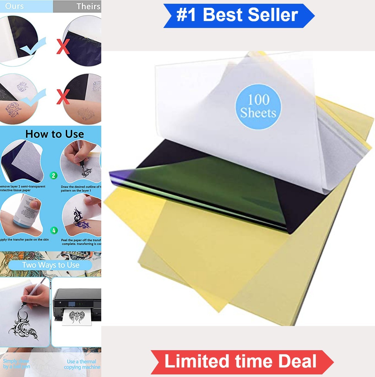 Tattoo Transfer Paper 100 Sheets 8.5×11 A4 Thermal Stencil 4 Layer Carbon Copy