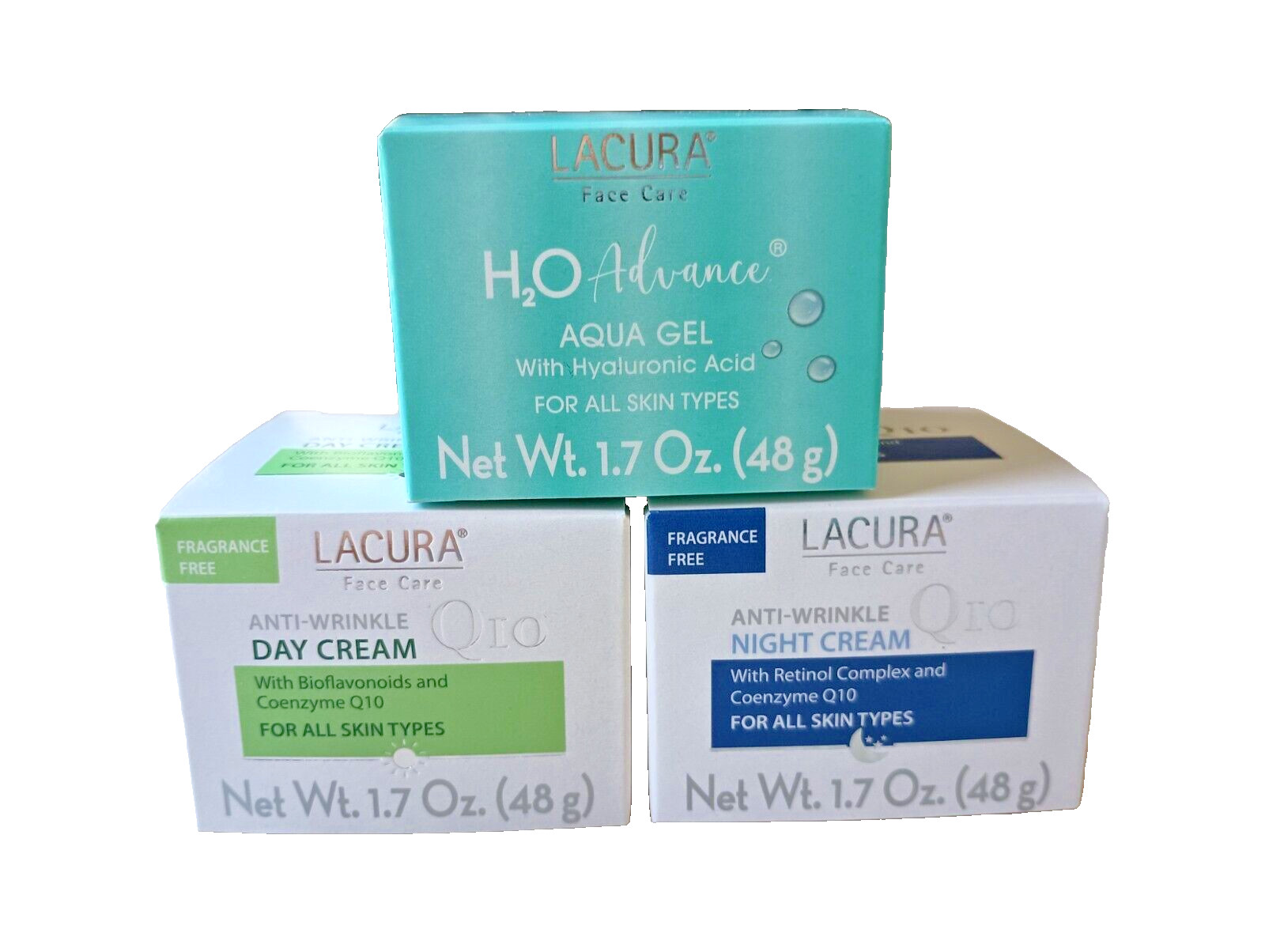 LACURA Face Care ANTI-WRINKLE DAY & Night Cream + H₂O Advance Gel Germany
