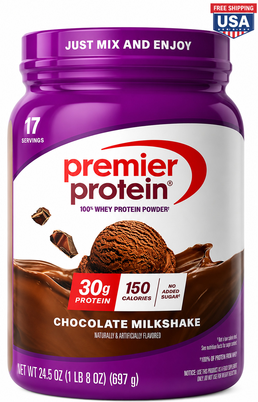 Premier Protein Powder, Chocolate, 100% Whey, 30g High Protein, 17 Servings